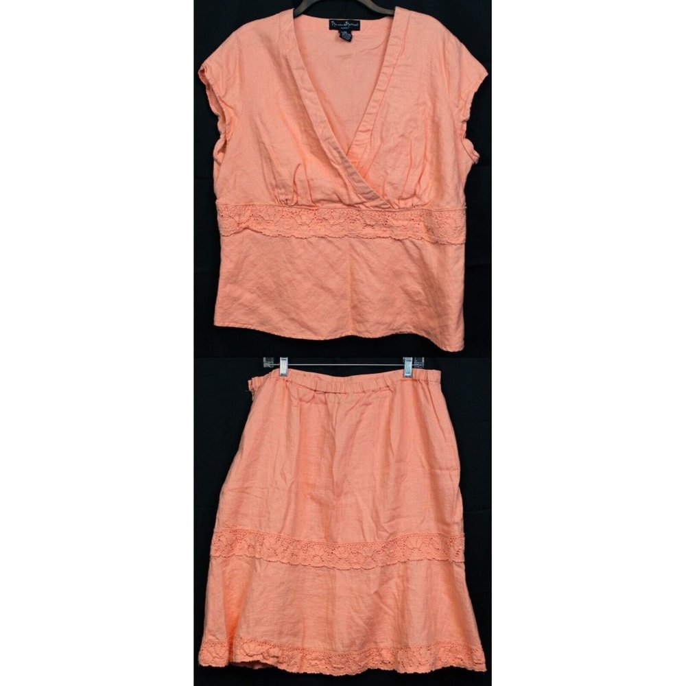 Mercer & Madison Women's Pink Outfit sz 18W Shirt Skirt Cap Sleeve V-Neck Zip